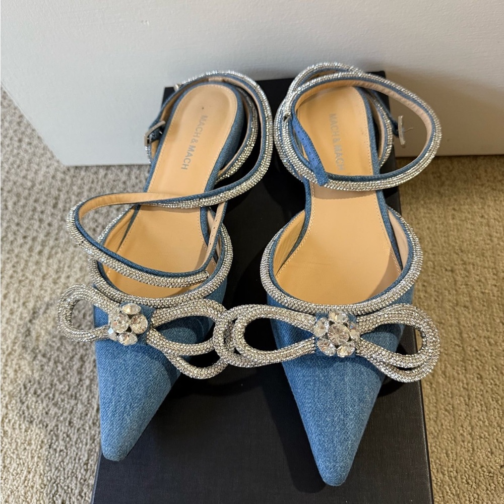 Flat shoes, Mach&Mach Double Bow Pointed Toe Flat, women denim shoes